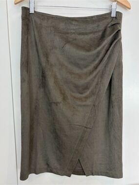 Hem & Threads Faux Suede Wrap Midi Skirt – Grey